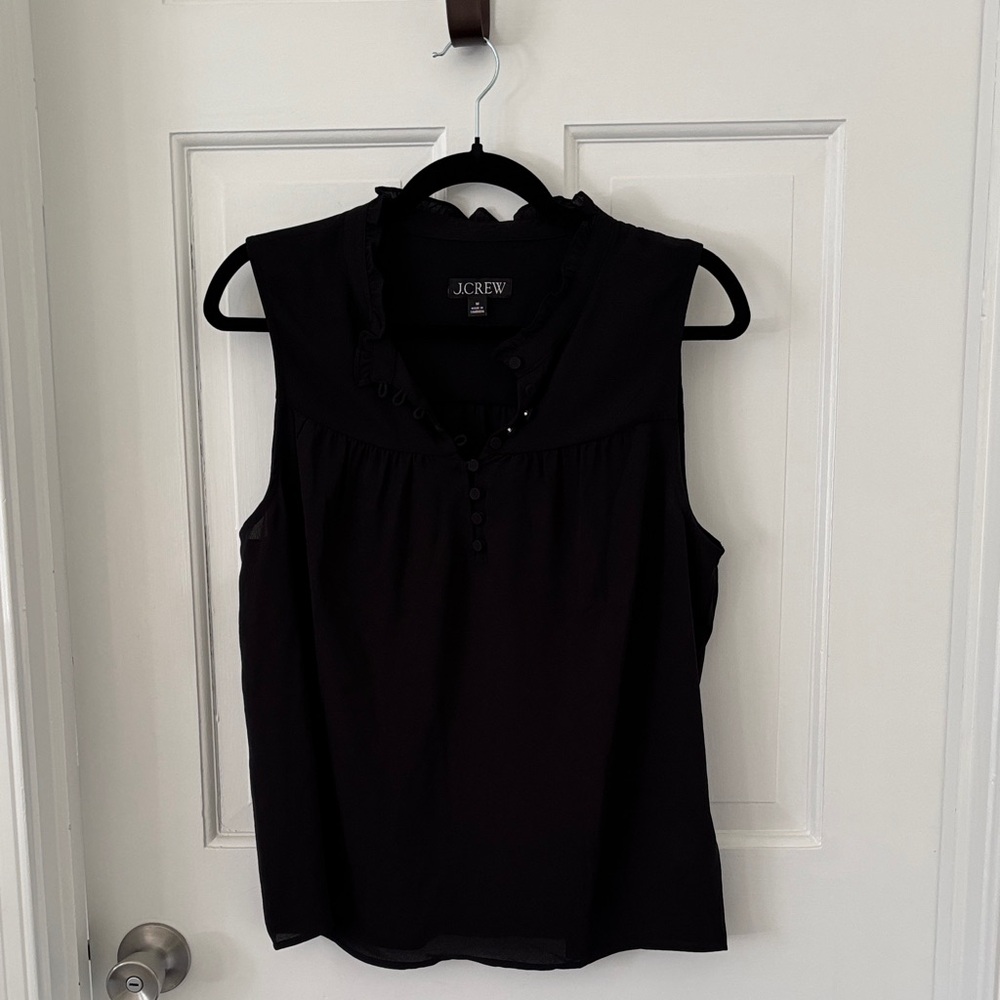 J. Crew Black Ruffled Sleeveless Blouse